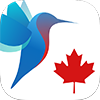 Image of blue and red hummingbird and maple leaf - CanImmunize smartphone app logo