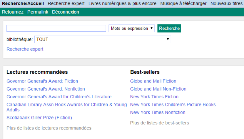 Capture d’écran du catalogue en ligne du Service des bibliothèques publiques de l’Île-du-Prince-Édouard