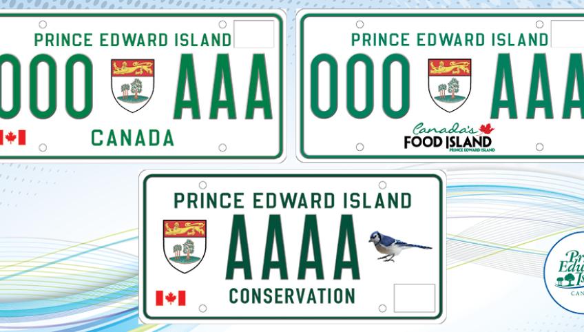 Graphic of a PEI license plate over a busy road