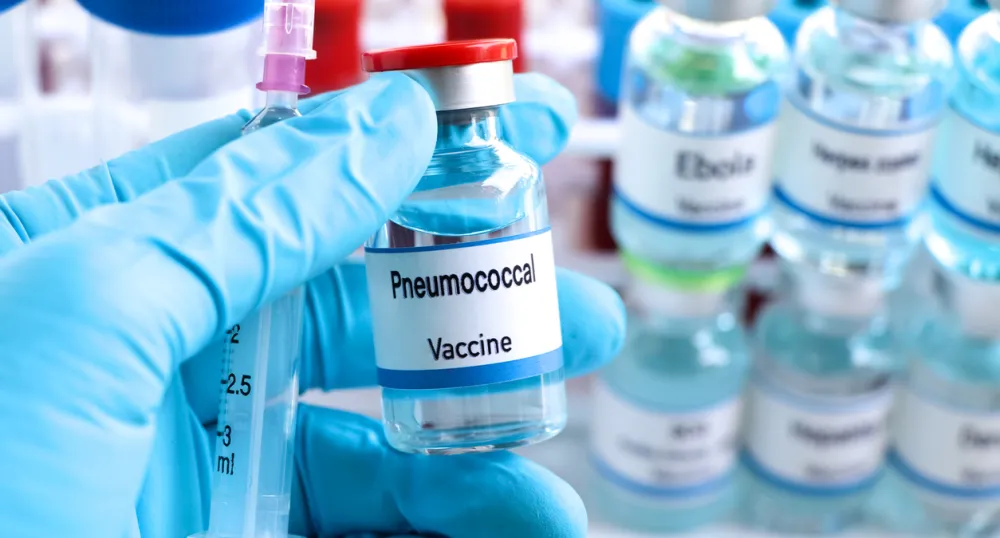Pneumococcal vaccine in a vial, immunization and treatment of infection stock photo