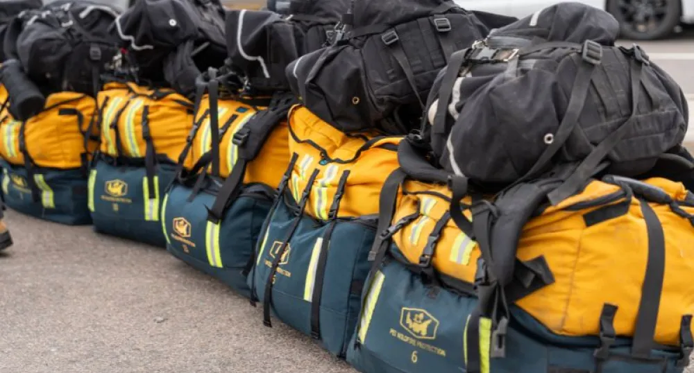 Yellow and green PEI wildland firefighter packs pictured together.