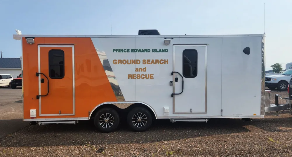 The Orange and White PEI Ground Search and Rescue Trailer.