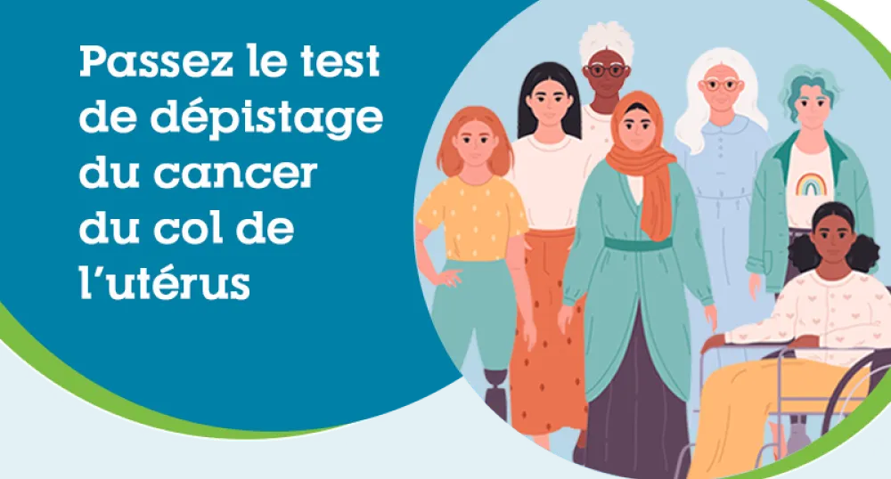 Illustration of a group of diverse women with the text Get Screened for Cervical Cancer