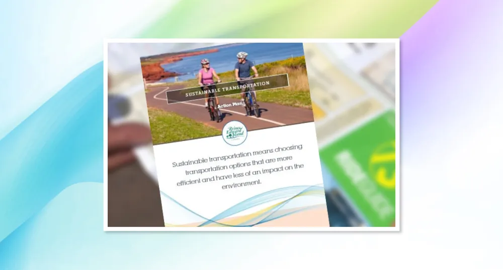  PEI Sustainable Transportation Action Plan cover with image of T3 transit schedule in background