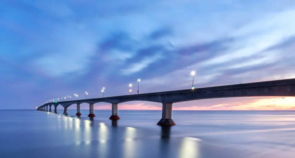An image of the Confederation Bridge at dusk