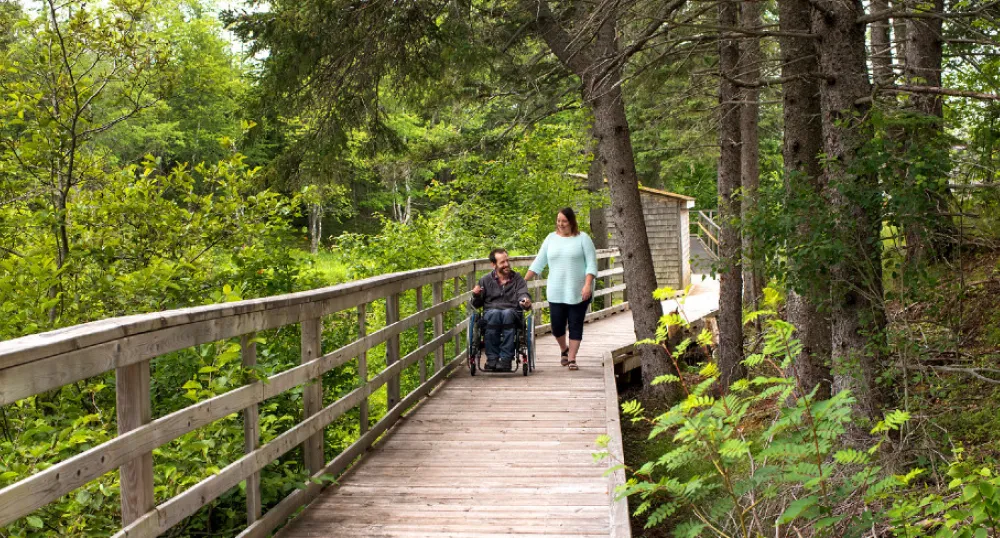 People on a boardwalk