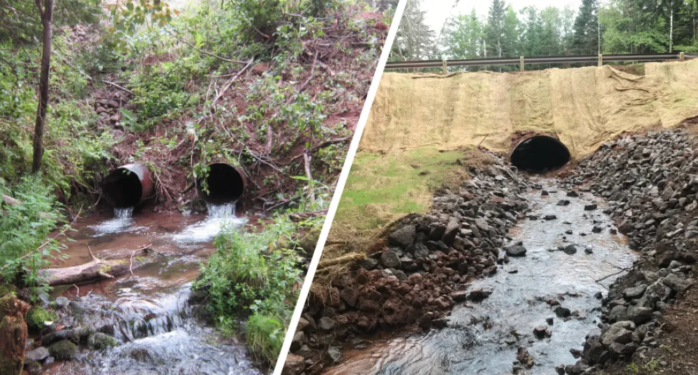 This is a before and after photo of Tim&#039;s Creek on the Suffolk Road