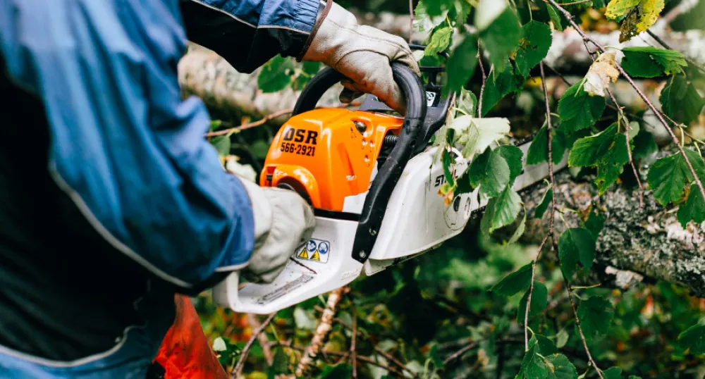 person using a chainsaw