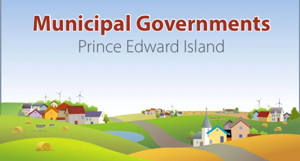 Graphic of muncipal area with rolling hills, buildings and water coureses