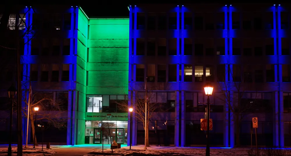 PEI Government Building with lights displayed
