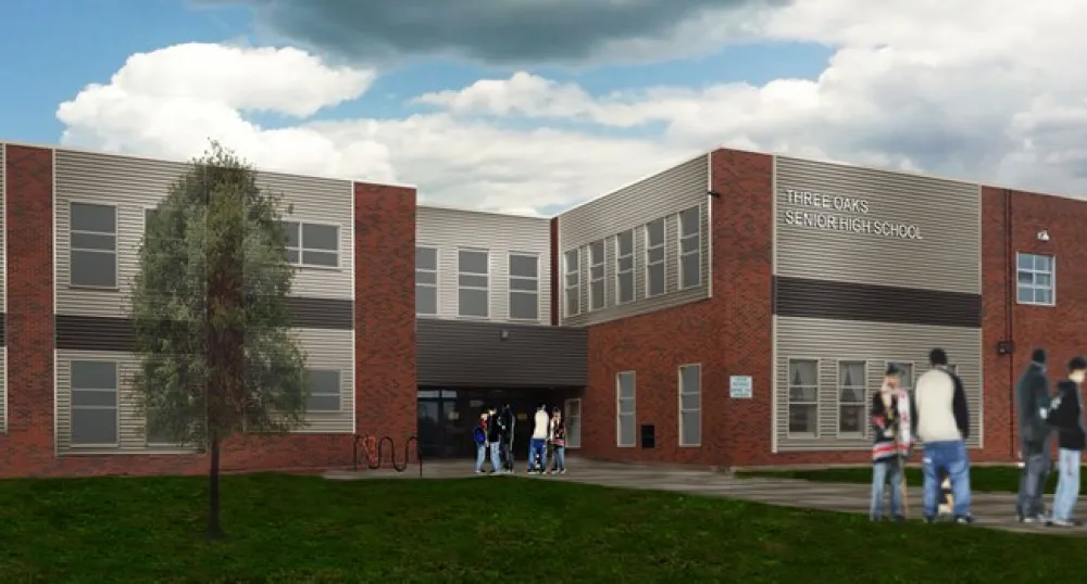 Drawing of renovated Three Oaks Senior High School (TOSH)