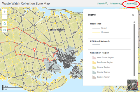 Legend Feature Photo of the legend feature on the Waste Watch Collection Zone Map on princeedwardisland.ca.