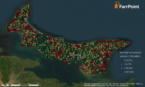 A map of PEI showing the number of outdoor carriers