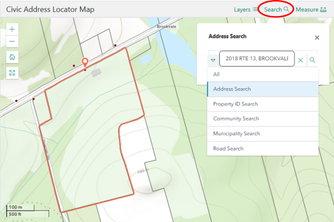 Civic Address Locator Map Search Photo of the search feature on the Civic Address Locator Map on princeedwardisland.ca.
