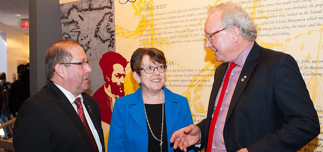 Minister Sonny Gallant, Claudette Thériault and Premier Wade MacLauchlan