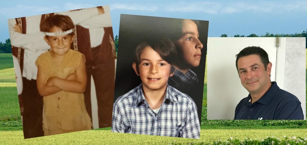 Three photos of Jeff Brant show him as a child, teen and adult.