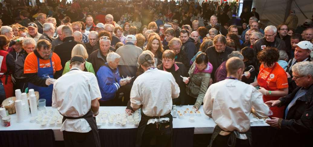 Photo shows a view behind chefs at the PEI Shellfish Festival