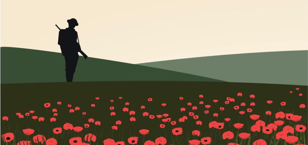 image of a soldier in a field of poppies