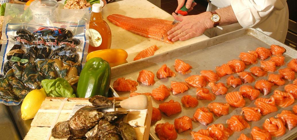 Photo shows seafood being prepared