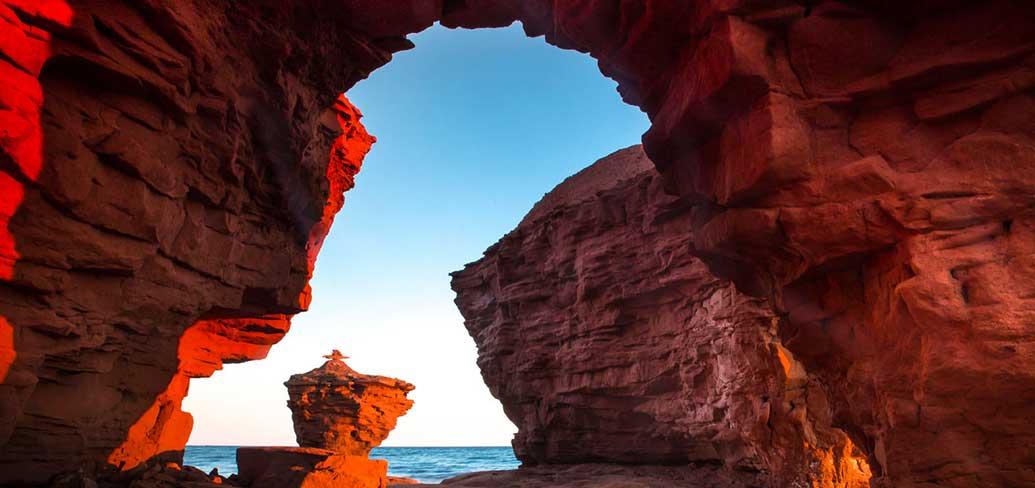 Photo shows the natural archway at Thunder Cove