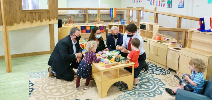 Premier Dennis King and Prime Minister Justin Trudeau play with children at local early years centre. 