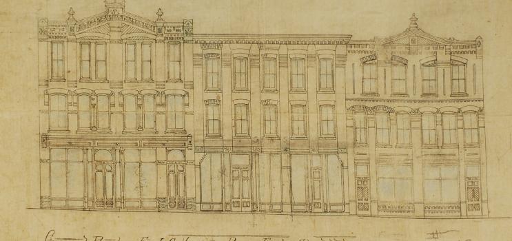 Drawing showing proposed exterior of buildings on Richmond Street, Charlottetown, ca. 1884