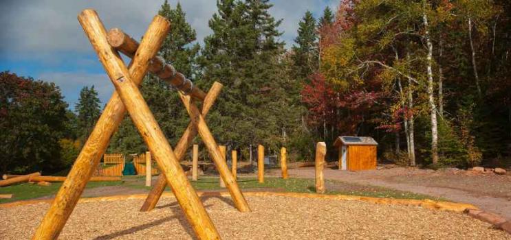 Playground area at entrance to Bonshaw Hills Provincial Park trail system