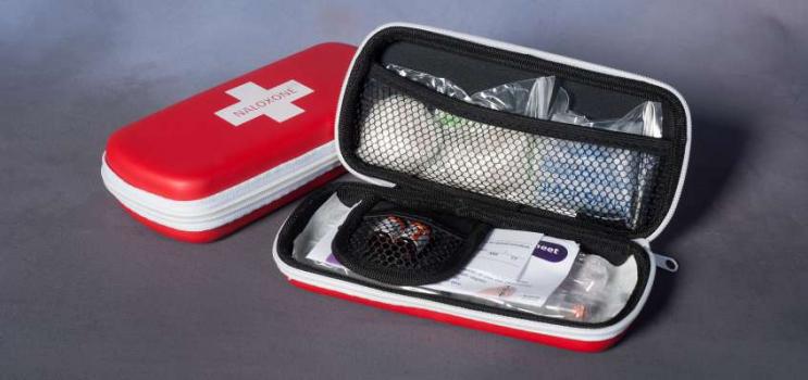 Naloxone kit open to show the contents