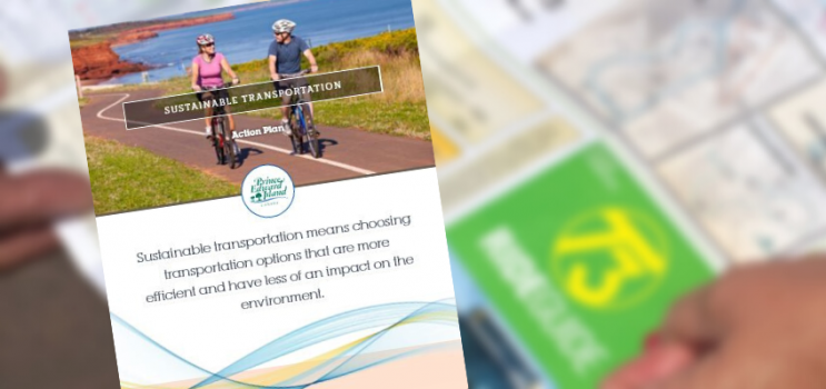 PEI Sustainable Transportation Action Plan cover with image of T3 transit schedule in background