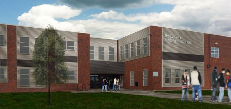 Drawing of renovated Three Oaks Senior High School (TOSH)