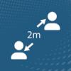 Icons showing two people standing two meters apart