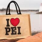 I Love PEI reusable bag with Victoria Park lighthouse in background
