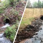 This is a before and after photo of Tim's Creek on the Suffolk Road