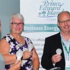 Corey Arsenault of Stretch Fitness with Transportation, Minister Paula Biggar and Mike Proud of efficiencyPEI.
