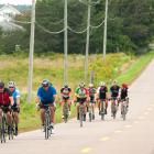 Bikers come down a hill during the Grand Fondo event held in PEI in August 2016