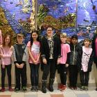 Minister Jordan Brown with artist Dina Blot, West Royalty Elementary teacher Tracey Smith and students