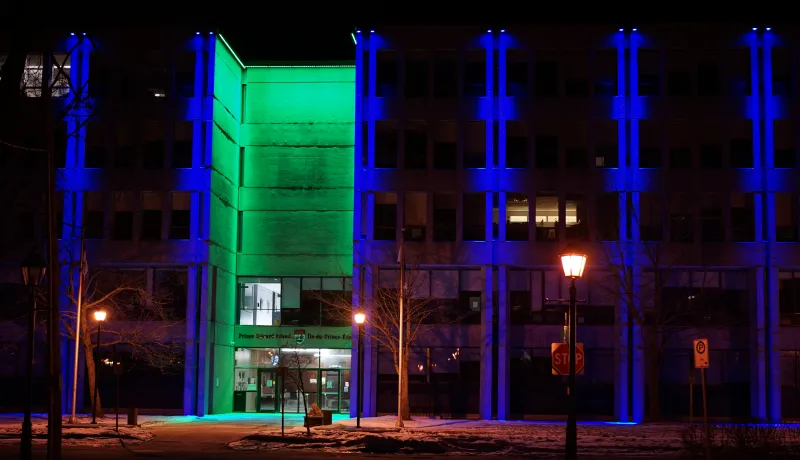 PEI Government Building with lights displayed