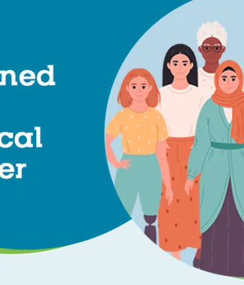 Illustration of a group of diverse women with the text Get Screened for Cervical Cancer