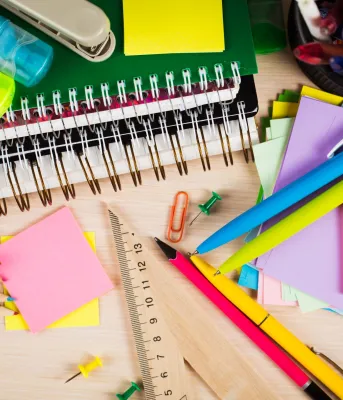 School supplies on a desk