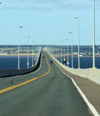 Travelling across the Confederation Bridge towards New Brunswick.