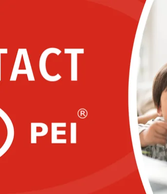 Graphic with image of mother and child on phone with text : "Contact 211 PEI"