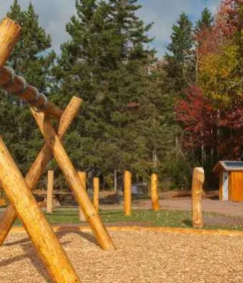 Playground area at entrance to Bonshaw Hills Provincial Park trail system