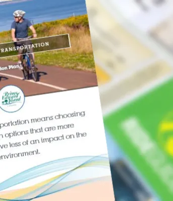 PEI Sustainable Transportation Action Plan cover with image of T3 transit schedule in background