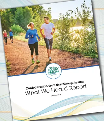 image of people outside walking on a trail by the water