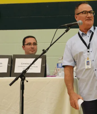 Birchwood Principal Ronnie Carragher speaks at a Cannabis information meeting