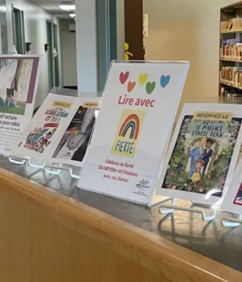 image of library books on a display table