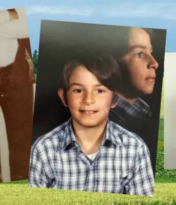 Three photos of Jeff Brant show him as a child, teen and adult.