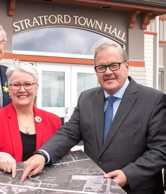 Mayor Dunphy, Premier MacLauchlan, Minister Biggar, federal Minister MacAulay, MLA McIsaac