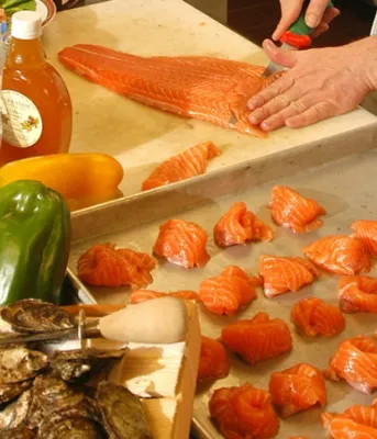 Photo shows seafood being prepared