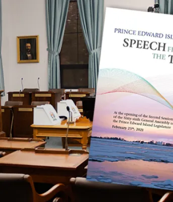 Image of the desks and chairs in the legislative assembly